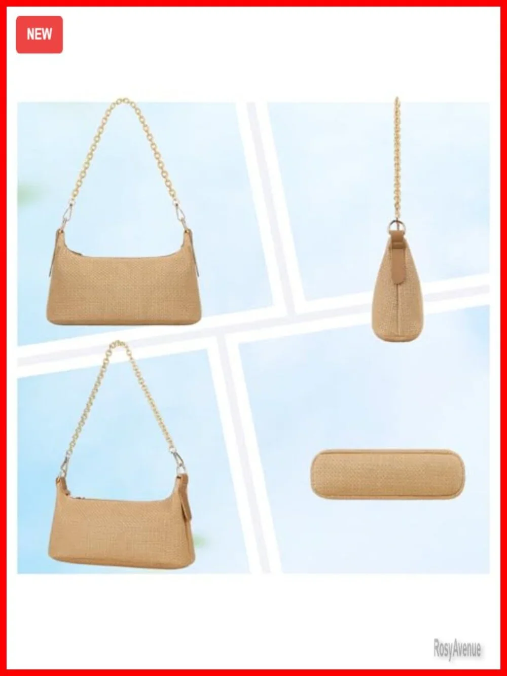 Boho Woven Straw Hobo Purse with Charm Chain Shoulder Bag